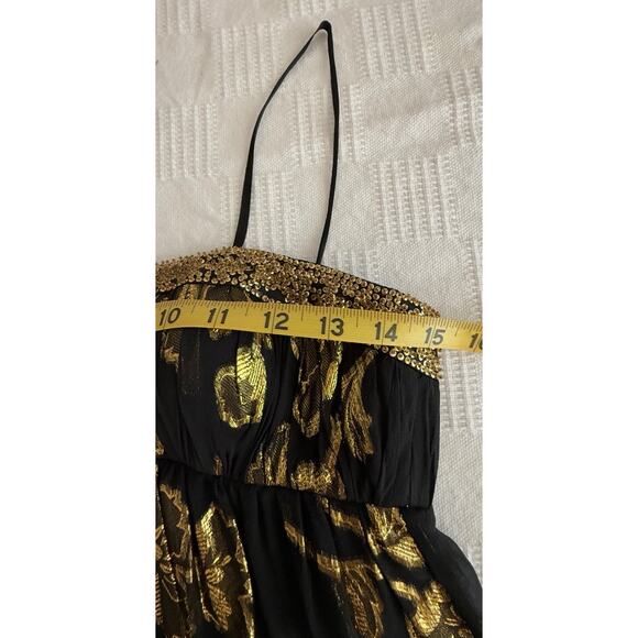VTG Y2K 90s Cache BLK Gold Silk Babydoll Cocktail Dress Beaded WhimsyGoth XS-2 - Picture 9 of 11